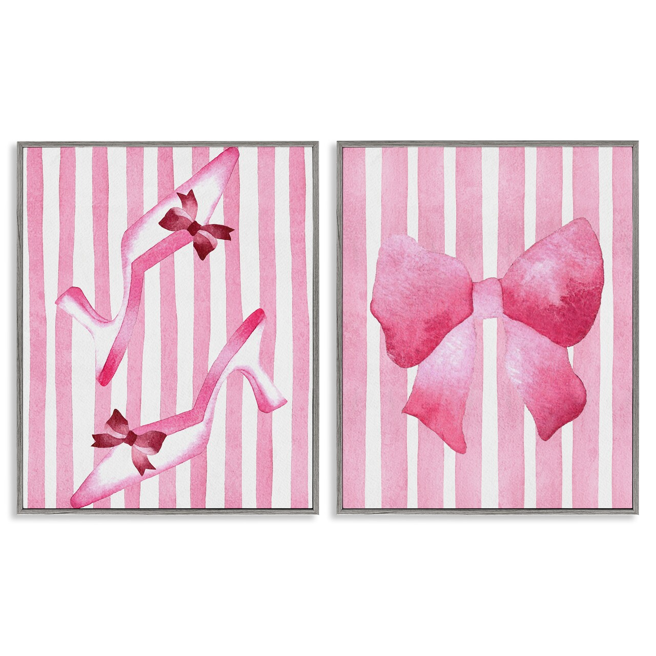 Stupell Industries Feminine Chic Bows Pink Stripes 2pc Framed Giclee Set, design by Camila Juncos